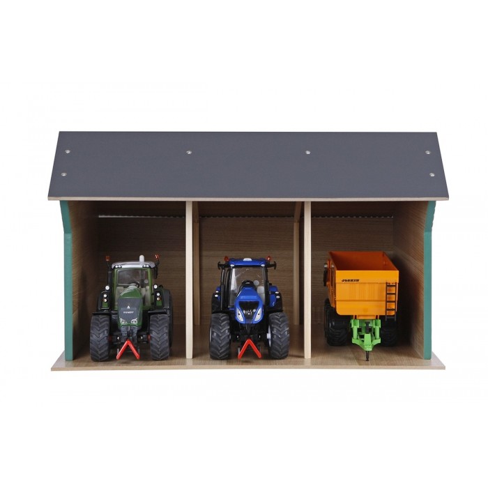 Kids Globe 1:32 Scale Wooden Farm Shed Toy For 3 Tractors - Large Size KG610193