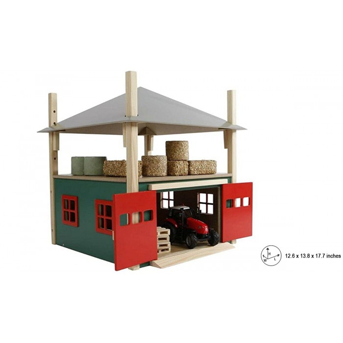Kids Globe 1:32 Scale Wooden Hay Barn Toy With Loft and Adjustable Roof KG610086