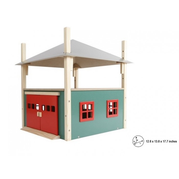 Kids Globe 1:32 Scale Wooden Hay Barn Toy With Loft and Adjustable Roof KG610086