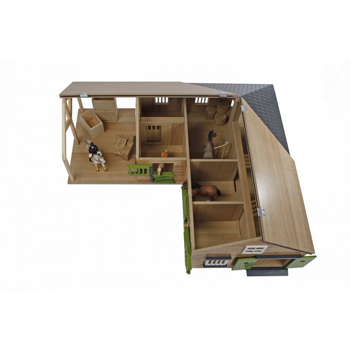 Kids Globe 1:24 Scale Wooden Horse stable Toy with 4 Stalls - Grooming Stall and Storage KG610211