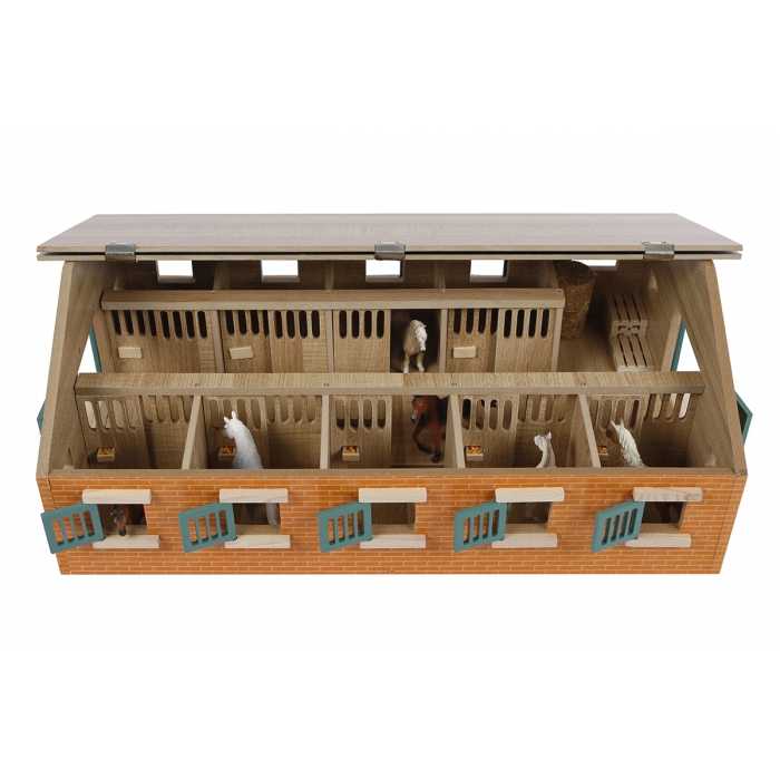 Kids Globe 1:32 Scale Wooden Horse Stable Toy with 9 Stalls KG610544