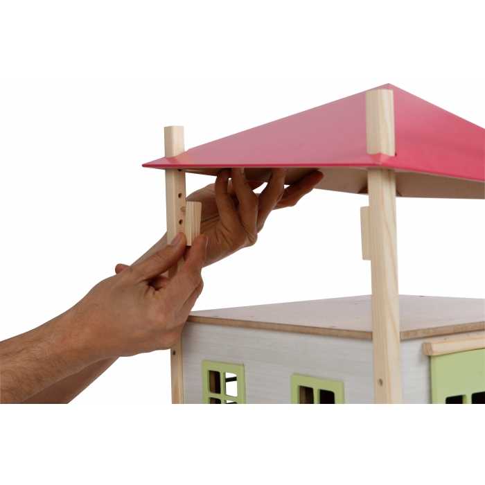 Kids Globe 1:32 Scale Wooden Hay Barn Toy with Loft and Adjustable Roof Pink-White-Light Green KG610085