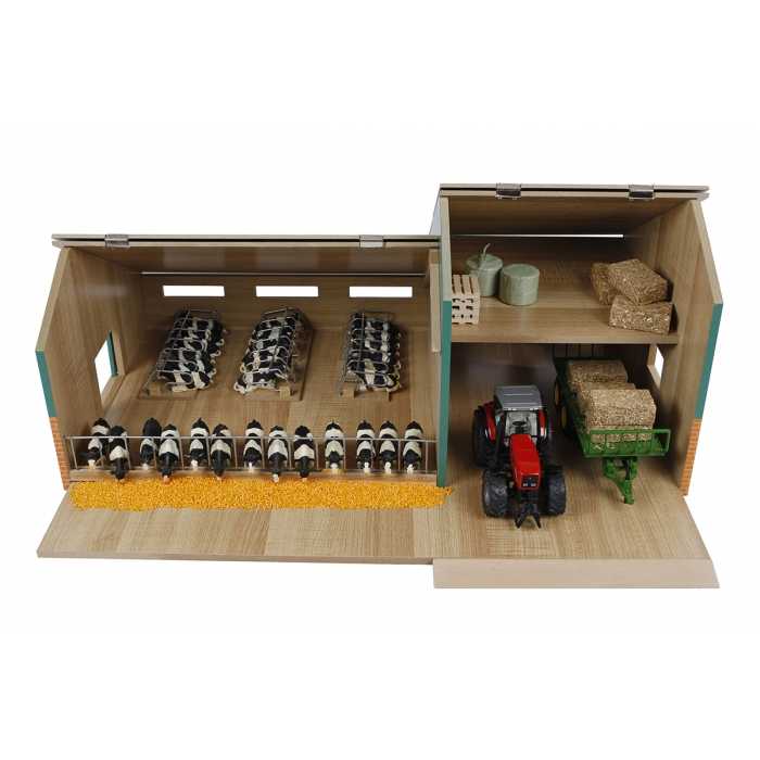Kids Globe 1:32 Scale Wooden Cow Stable Toy with Farm Shed KG610200
